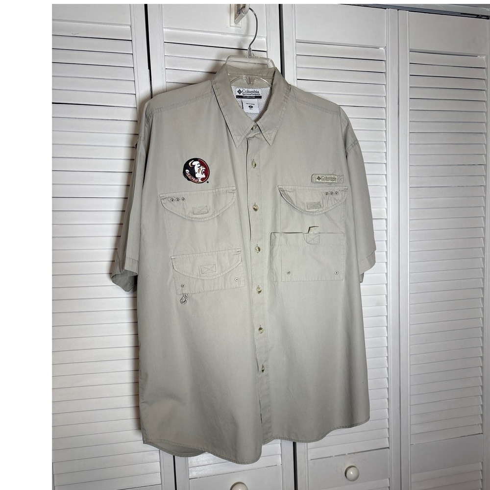 Columbia PFG Florida State Seminoles FSU Fishing Shirt Mens Medium Tan XM7891